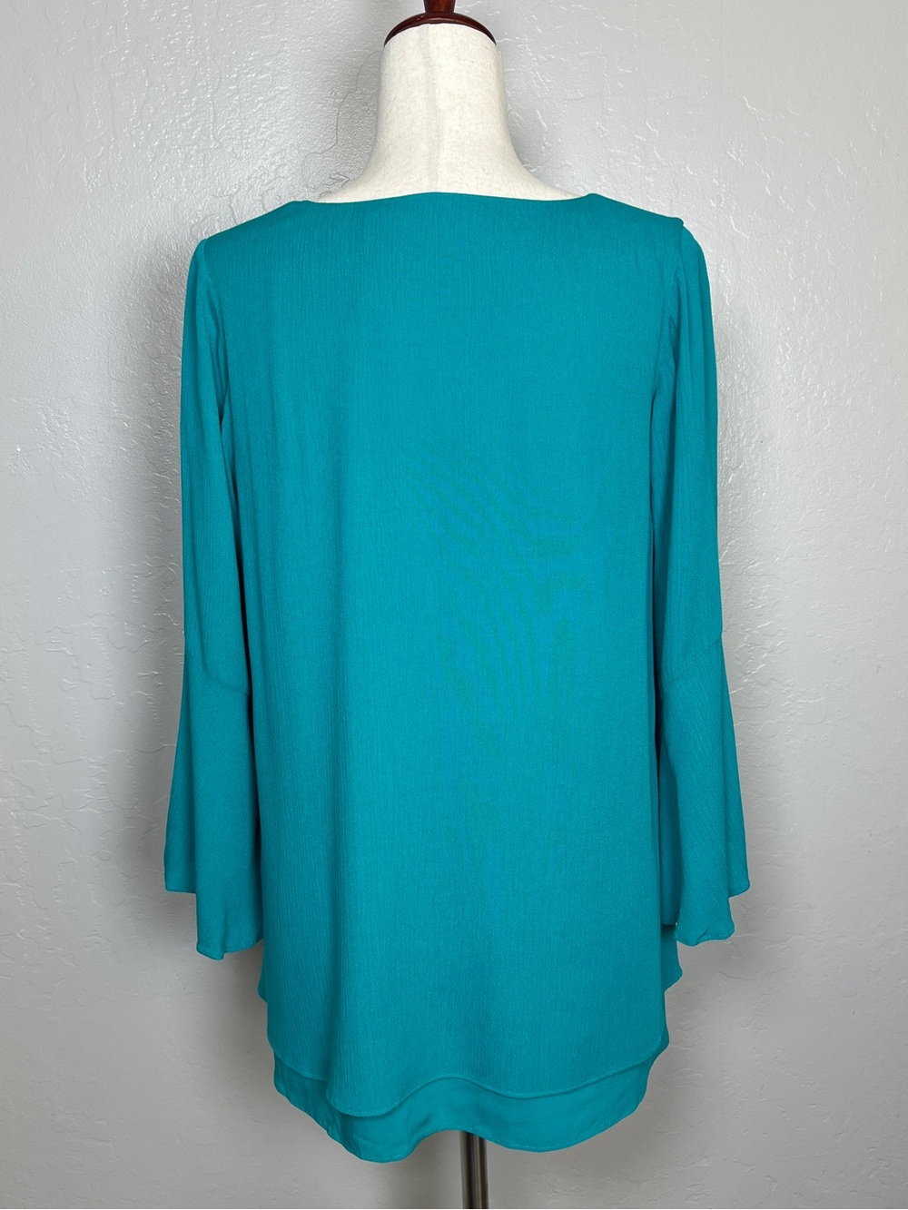 SOFT SURROUNDINGS Women’s Size PS Peacock Green Gabby Gauze Bell Sleeve Tunic - Picture 3 of 11